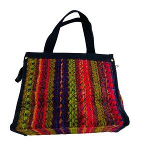 Vintage Colorful Handwoven Tote Bag With Zipper & Inner Pocket By Victoria USA